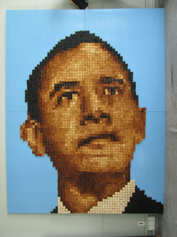A mosaic of Barack Obama made out oftoast.